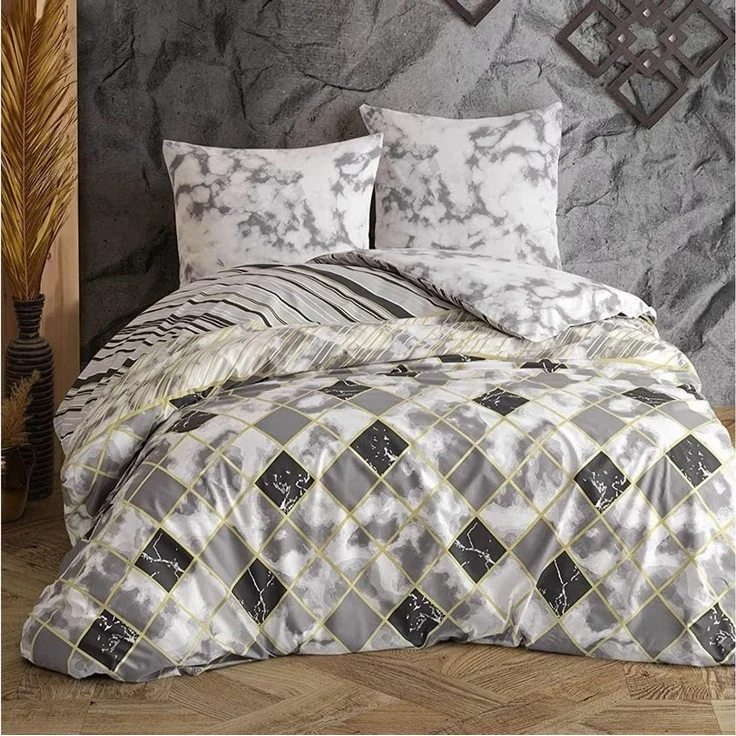 Buymax Bettwäsche Wendebettwäsche, Bettbezug-Set Stone, Harley, 100% Baumwolle, 2 teilig, 155x220 cm, Reißverschluss, hochwertig, Grau, Weiß – Bild 1