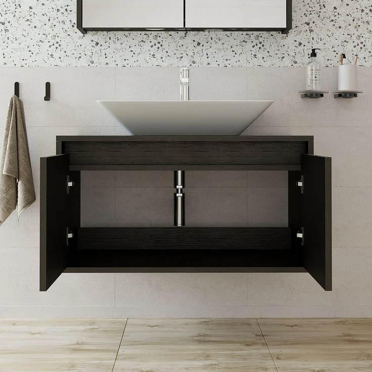 Roomart ATLANTIC-85 Badmöbel - nur Unterschrank - H 45 x B 45 x T 85 cm • Schwarz-Eiche – Bild 2