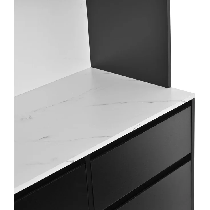 ZUBALIYA Vitrine, mit Schubladen, mit Stauraum, mit LED-Beleuchtung, H 180 × T 40 × B 120 cm, Schwarz / Weiß, MDF – Bild 18