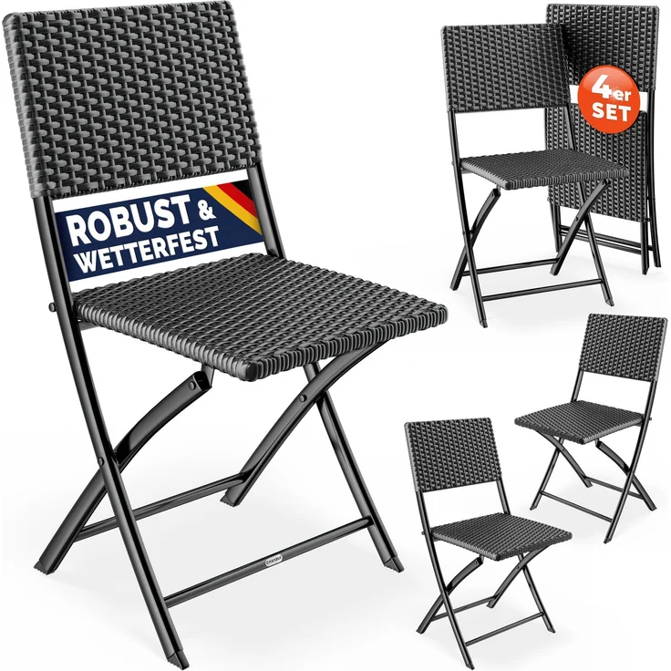 CASARIA® Polyrattan Klappstuhl 4er Set Anthrazit leicht – Bild 1