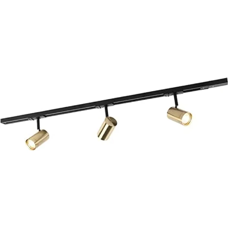 Qazqa Iconic Jeana Schienensystem Lampen Komplettset, 3-flammig, Schwarz Gold, 100cm, dimmbar, GU10 Fassung