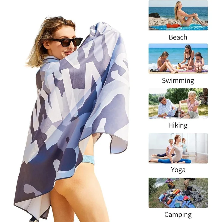 Mikrofaser Strandtuch Camouflage Grau 180x90cm Sandabweisend Schnelltrocknend – Bild 4