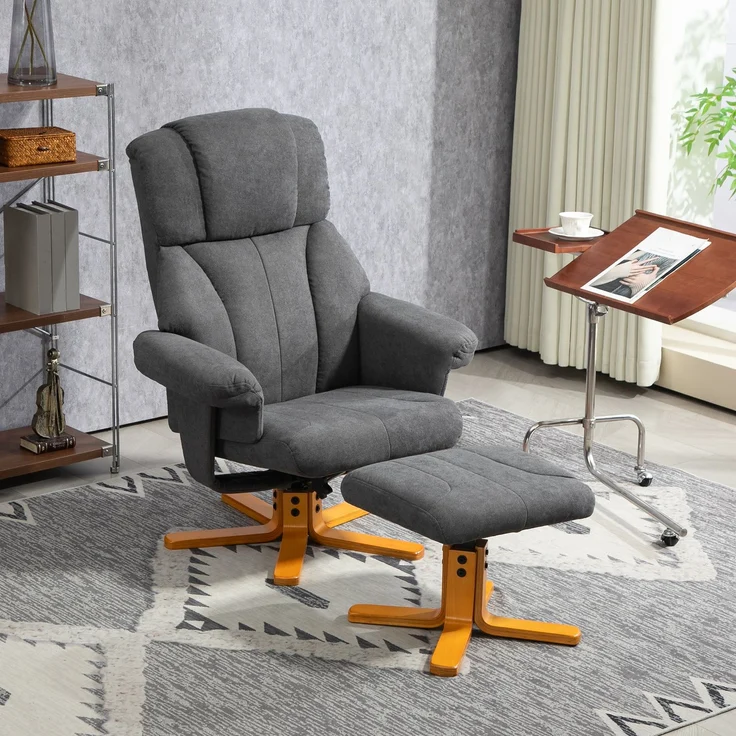 MELAYR, Verstellbarer Sessel mit Fußhocker mit hoher Lehne und Holzrahmen für Wohnzimmer, 79 x 80 x 104 cm, Dunkelgrau – Bild 3