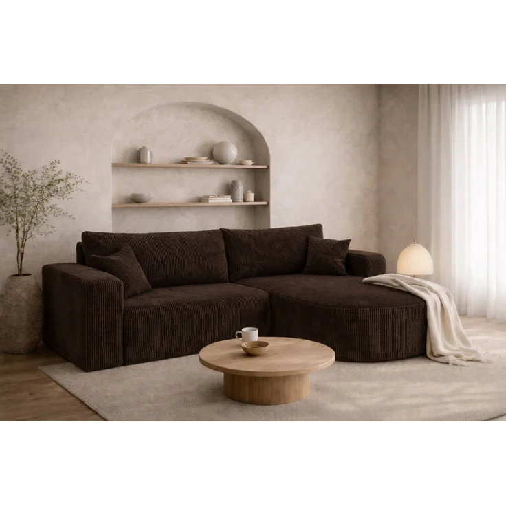 Kaiser Möbel Ecksofa mit Schlaffunktion für Wohnzimmer, Cordstoff Poso, ROUND ONE, abgerundete Form, Liegefunktion, Stauraum, modernes Design – Bild 1