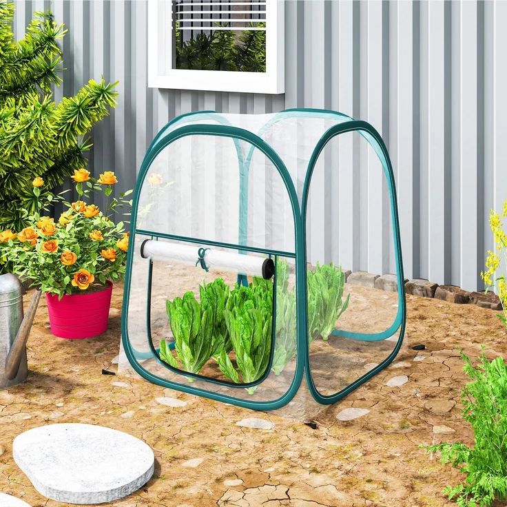 MELAYR, Mini-faltbares Pop-up-Gewächshaus für den Außenbereich, 70 x 70 x 80 cm, Transparent – Bild 3