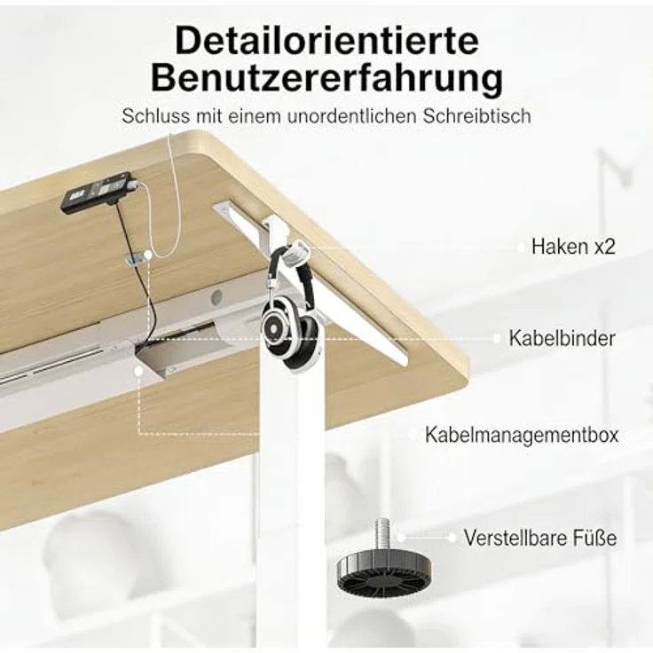 Devoko Höhenverstellbarer Schreibtisch 160x80 cm elektrisch, Höhenverstellung 71-121 cm mit Smart Control, 120 kg Tragkraft, für gesundes Arbeiten – Bild 9