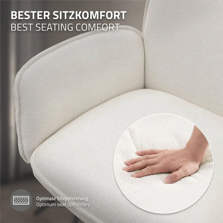 ML-DESIGN Polsterstuhl Drehstuhl mit Armlehne & Rückenlehne Ergonomische mit Metallbeine (6 St), Armlehnstuhl 6er Set Beige aus Polyester 360° Drehbar Sessel bis 120kg – Bild 4