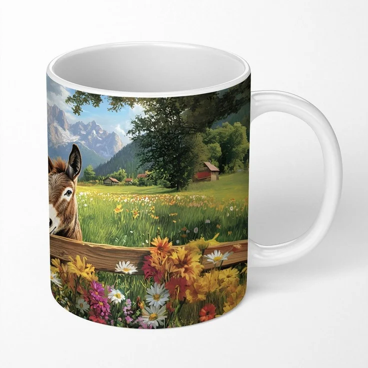 MuchoWow Tasse Esel - Blumen - Sommer, 1-tlg, Keramik, Kaffeetassen, Teetasse, Becher, Kaffeebecher, Geschenk – Bild 2