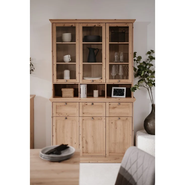 Buffet >Timber< Landhaus, 6 Türen, 3 Schubladen, in Glas / Artisan Eiche Dekor - 120x200x40cm (BxHxT) – Bild 2