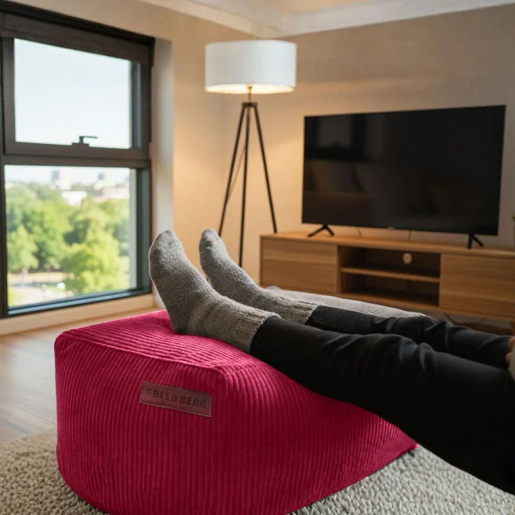 Green Bean® Indoor Sitzhocker Pouf 70x33x28cm EPS-Perlen Füllung & Cordstoff Kuschelig Weich Waschbar - Drinnen Bodenkissen Liegekissen Sitzkissen Sitzhocker Relax-Sessel Kinder Erwachsene Stoff Rot – Bild 6
