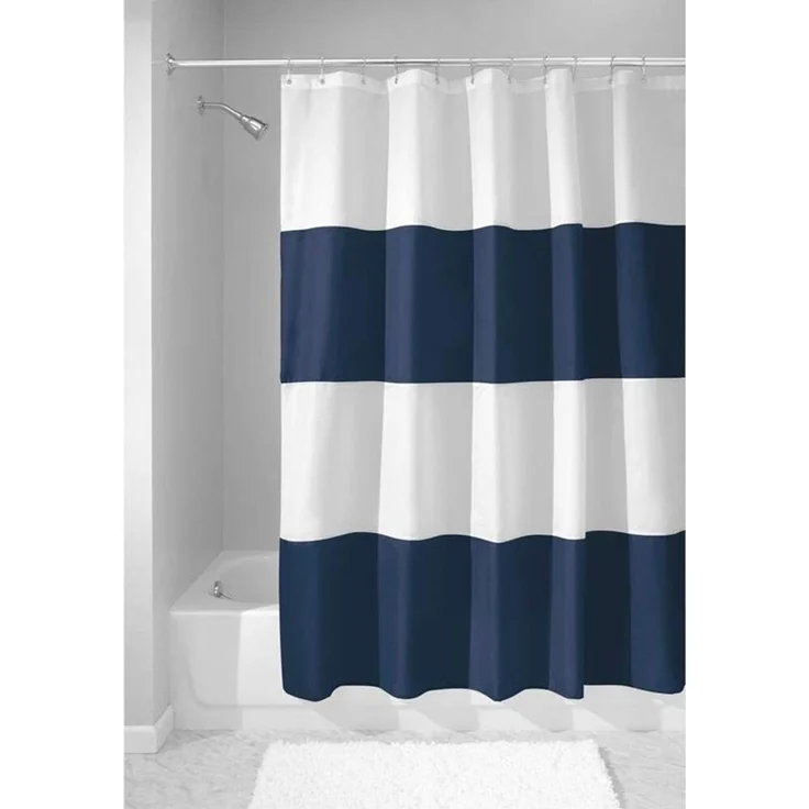 Duschvorhang Duschabtrennung 183 x 183 cm Streifen Mikrofaser navy/weiß mDesign – Bild 1