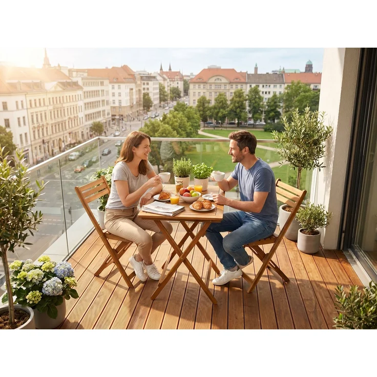 3-teiliges Balkonmöbel-Set aus Akazienholz, klappbar – Bild 9