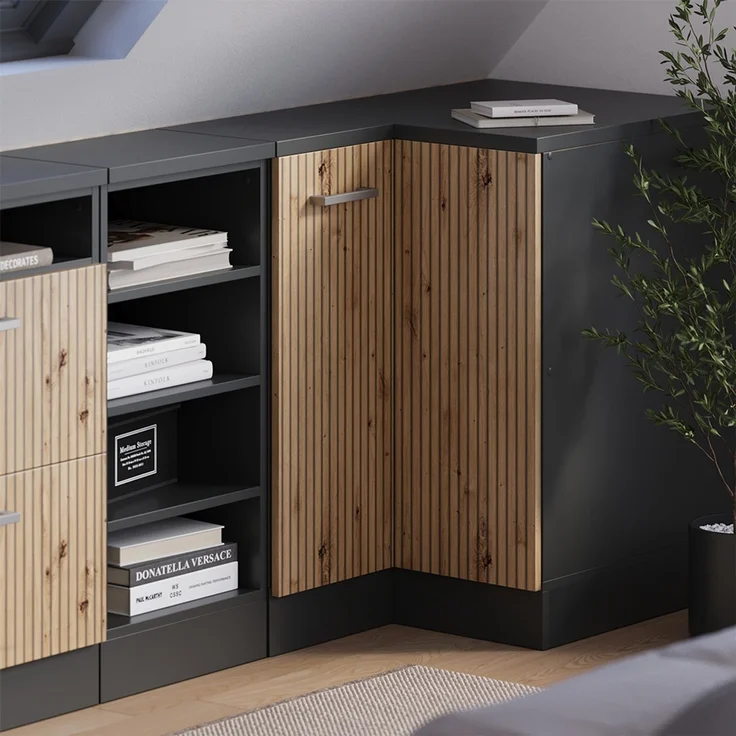 Eck-Küchenschrank für Dachschrägen R-Line Artisan-Eiche 75.6 cm mit 1 Tür, Schrankkorpus 60 cm Tiefe Vicco – Bild 4