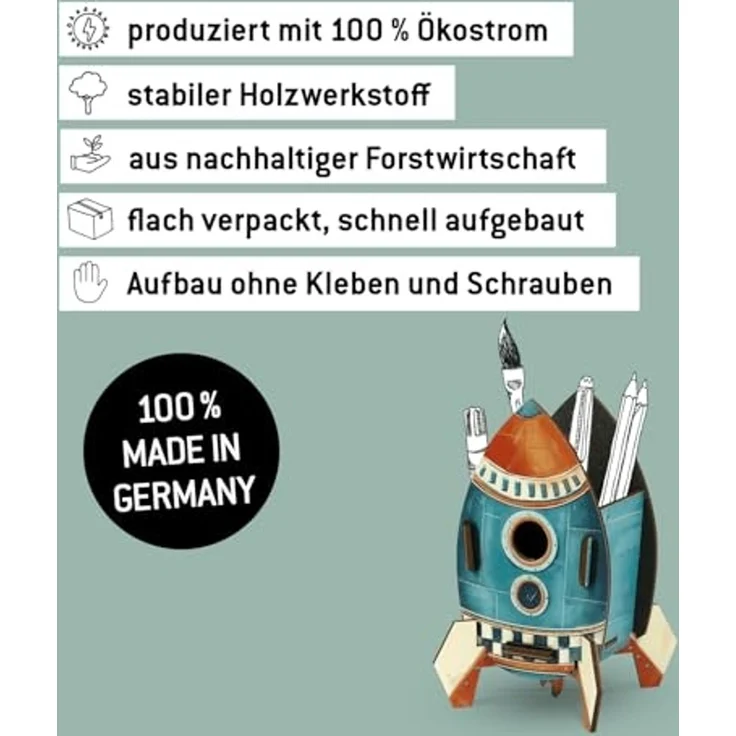 Werkhaus Stiftebox "Rakete" Stiftehalter Stifteköcher WE_2080 – Bild 4