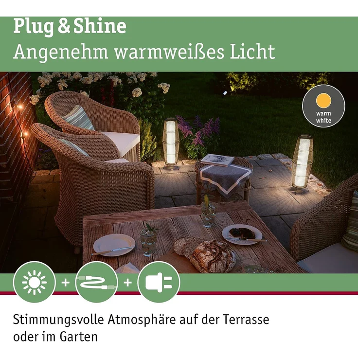 Paulmann No. 94320 Plug&Shine Lichtobjekt Basket IP44 60cm Braun – Bild 3