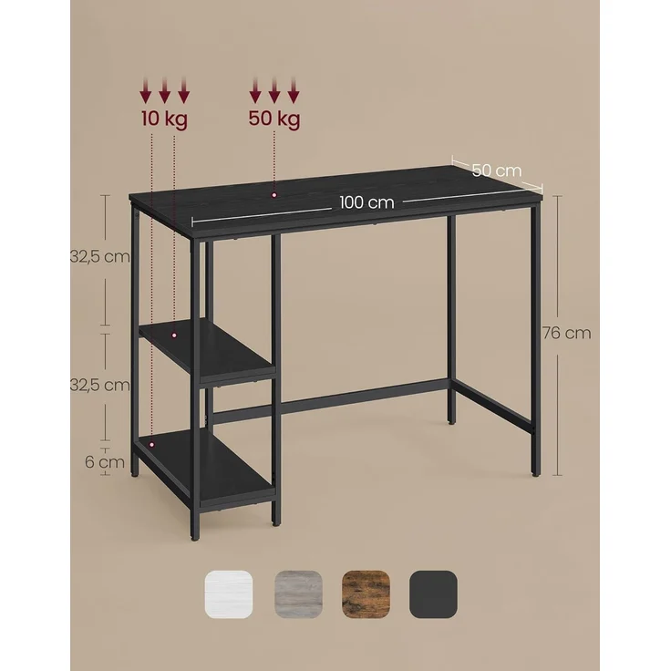 Vasagle Schreibtisch Computertisch, Bürotisch mit 2 Ablagen, 50 x 100 x 76 cm – Bild 2