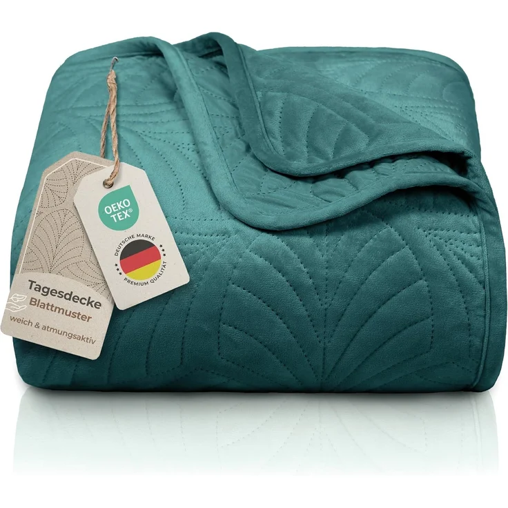 Gräfenstayn Tagesdecke Premium - Bettüberwurf mit Steppung & Blatt-Design, Warme Premium Tagesdecke