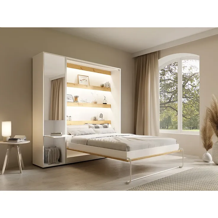 Vente-unique - RAPILI Bett Holz, Platte BeigeWeiß - B 50 cm239,2 cm x H 225,2 cm x L 209 cm