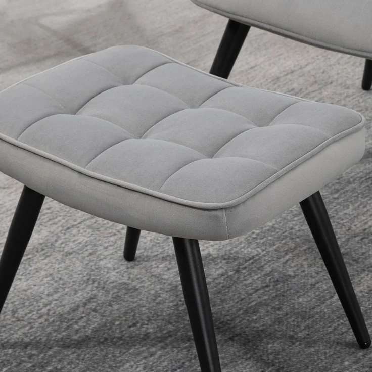 Ohrensessel mit Hocker, Loungesessel Relaxsessel Polstersessel Samtoptik Fernsehsessel Esszimmerstuhl bis 120 kg hellgrau--Hellgrau--73x77.5x98cm--YOUDENOVA – Bild 8