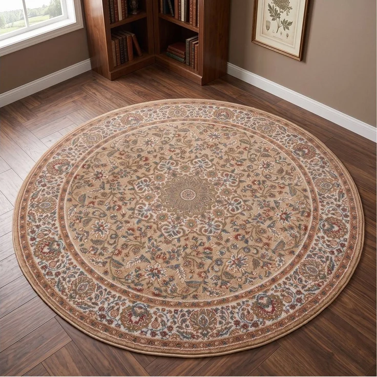 THEKO Wollteppich Dolna - 859, rund, Höhe: 10 mm, Kurzflor, reine Wolle, Orient-Optik, auch in rund, Wohnzimmer – Bild 1