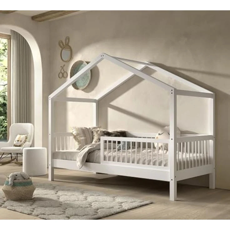 Hausbett >Buche Massiv< in Buche massiv weiß lackiert - 207,5x170x97,5 (BxHxT) – Bild 2
