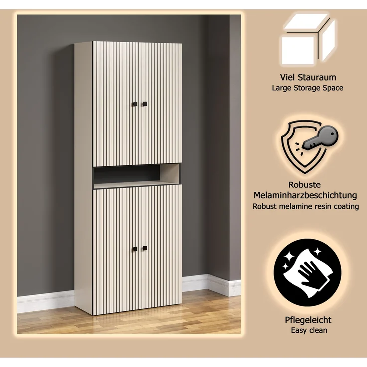 Badezimmer Hochschrank Bliss in Evoke Eiche und grau 70 x 186 cm – Bild 8