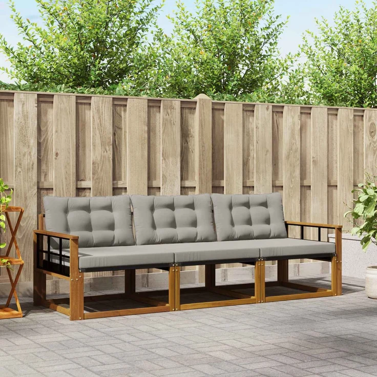 vidaXL Outdoor-Sofagarnitur 3 stk. 3-Sitzer Natur und Hellgrau 3369150 – Bild 1