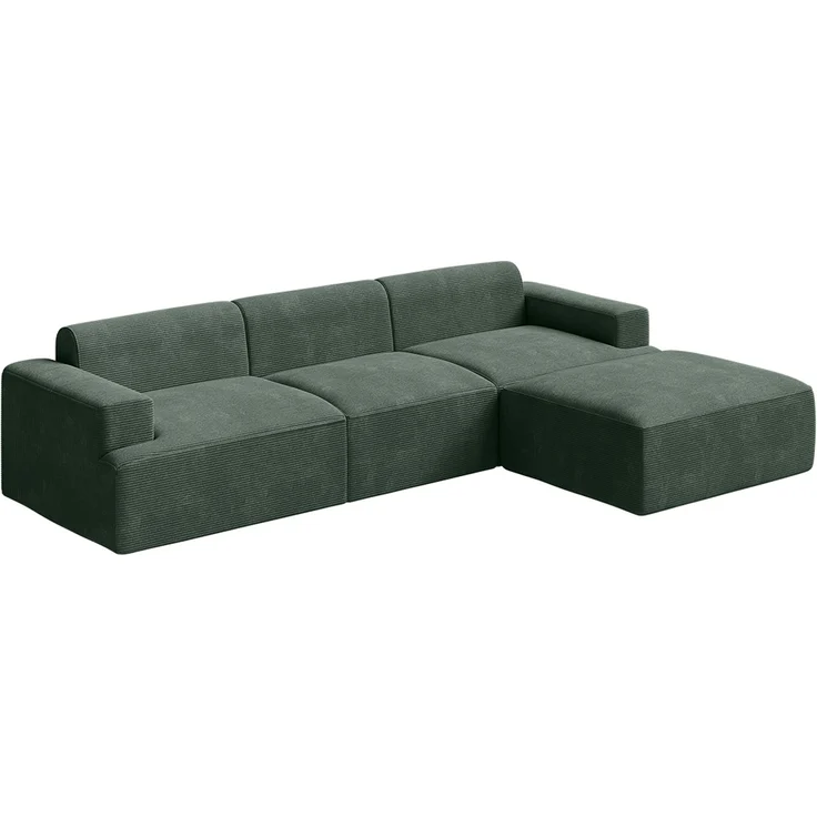 skølm 'Freki' Cloud Sofa 3 Sitzer mit Hocker, Vollschaumcouch mit Federkern und Vakuum-Kompression, kein Aufbau erforderlich, mit 3 Kissen, Cord dunkelgrün – Bild 12