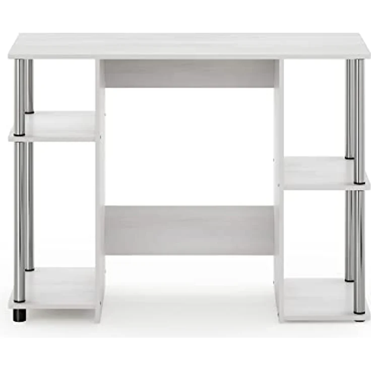 Furinno JAYA Kompakter Computer-Studientisch, Weiße Eiche, Edelstahlrohre – Bild 7