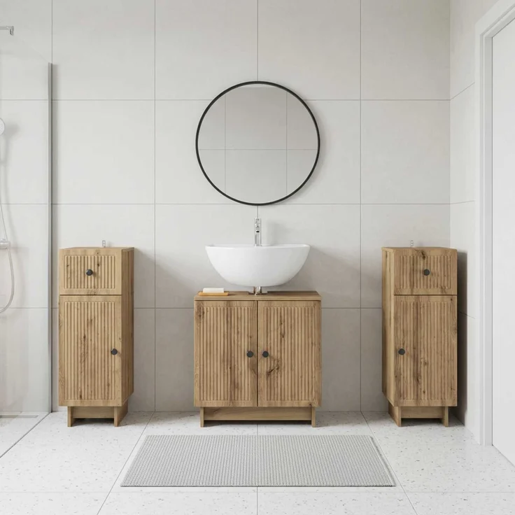 vidaXL 3-teiliges Badezimmer-Schranksystem EDE 3 stk. Artisan-Eiche 3417989 – Bild 1