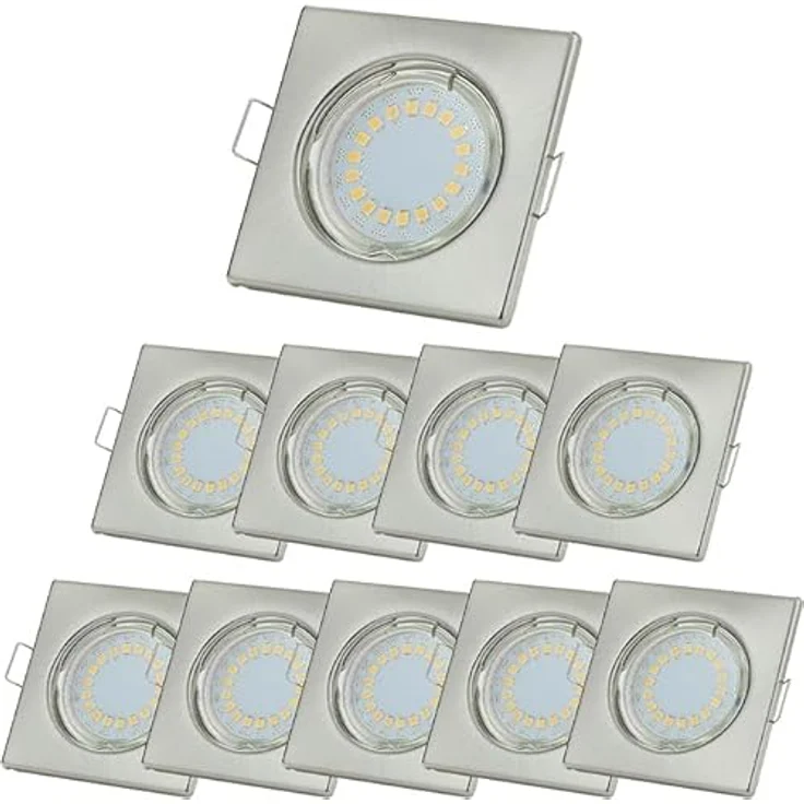 Sweet LED LED Einbaustrahler 10er Set 5W GU10 Deckenspots 230V eckig chrom-gebürstet, LED fest integriert, 3000K-Warmweiß, Deckenspots, Deckenstrahler, Einbauleuchten – Bild 3