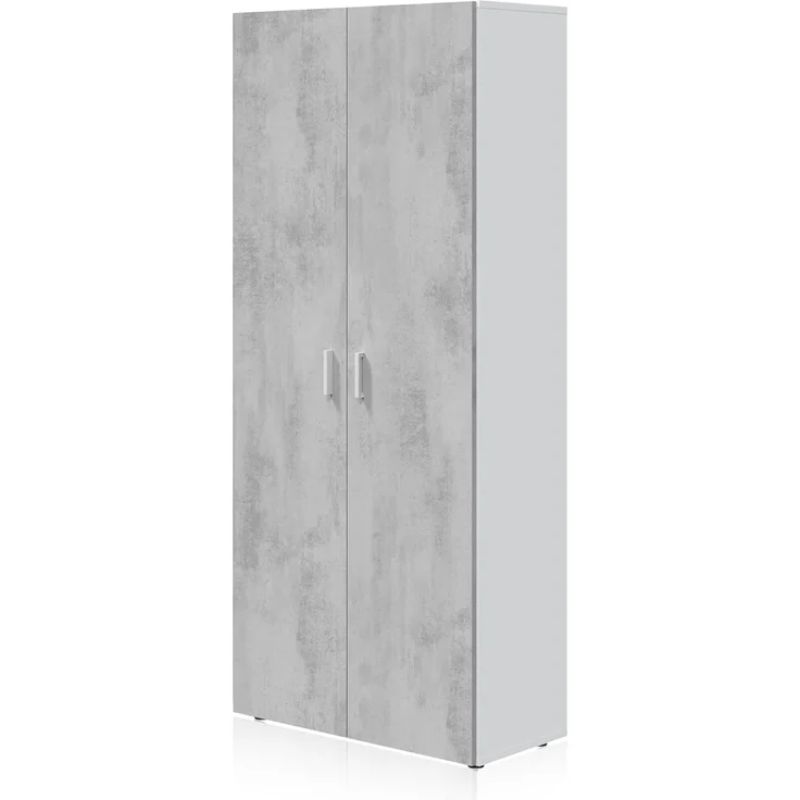 Habitdesign, Mehrzweckschrank, 2 Türen, 3 Einlegeböden, 182 x 80 x 37 cm (H x B x T), Besenschrank, Arktisweiß und Zement – Bild 8