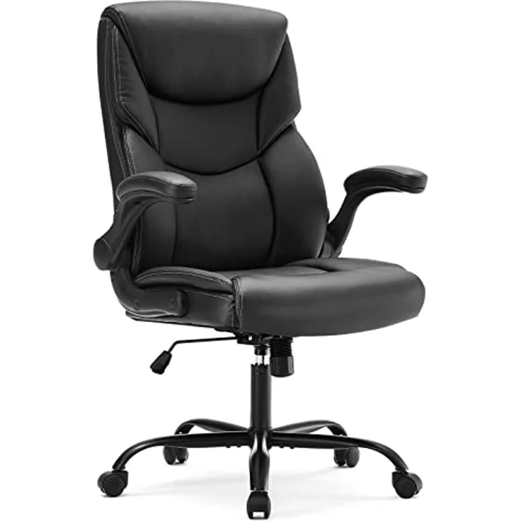 DUMOS Bürostuhl Pu-Leder Chefsessel mit Hochklappbaren Armlehnen Bürostuhle Leder mit Drehbaren Rädern Office Chair Ergonomic Geeignet für Büros Zuhause und Andere Umgebungen – Bild 1