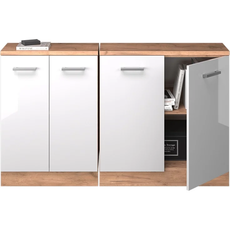 Küchenschrank für Dachschrägen R-Line Weiß Hochglanz 140 cm 2er Set Schrankkorpuss 60 cm Tiefe Vicco – Bild 5
