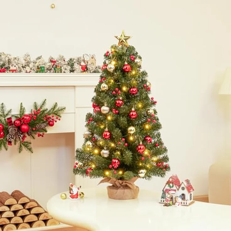 Yorbay Künstlicher Weihnachtsbaum Mini Weihnachtsbaum mit warmweiß LEDs, 8 Licht Modi, Batterie betrieben, für Weihnachten, Advent, künstlich, Geschmückt – Bild 8