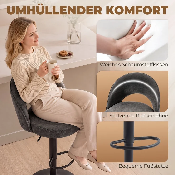 Barhocker 2er-Set, höhenverstellbar und drehbar, für Theke, Dunkelgrau--Dunkelgrau--110x48x49.5cm--YOUDENOVA – Bild 7