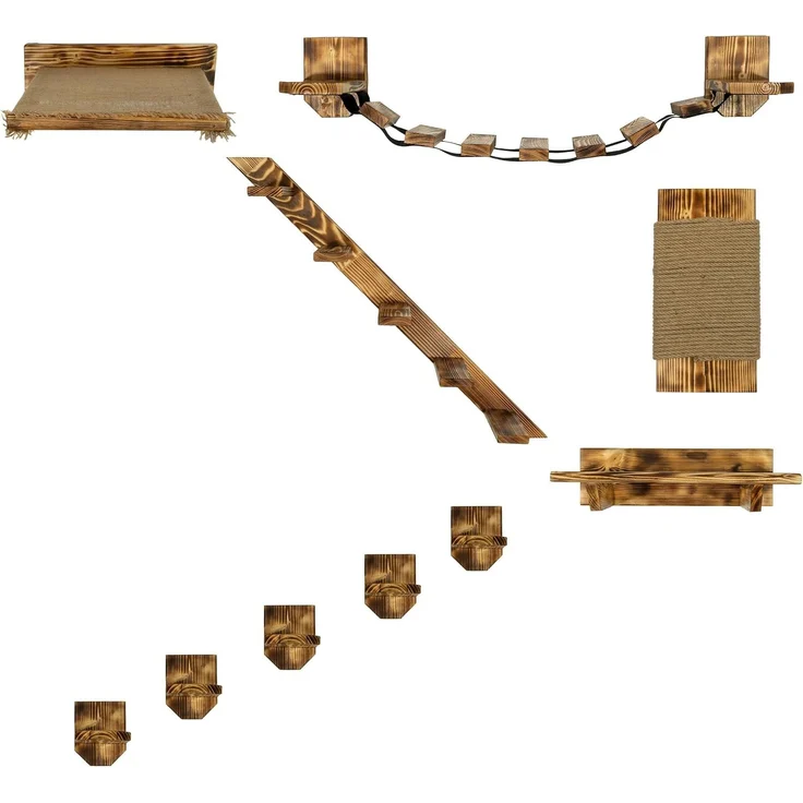 QLS Katzen-Kletterwand Geflammt & Lackiert, Wandliege Katzenliege Katzenbett Katzenregal und andere Elemente – Bild 8