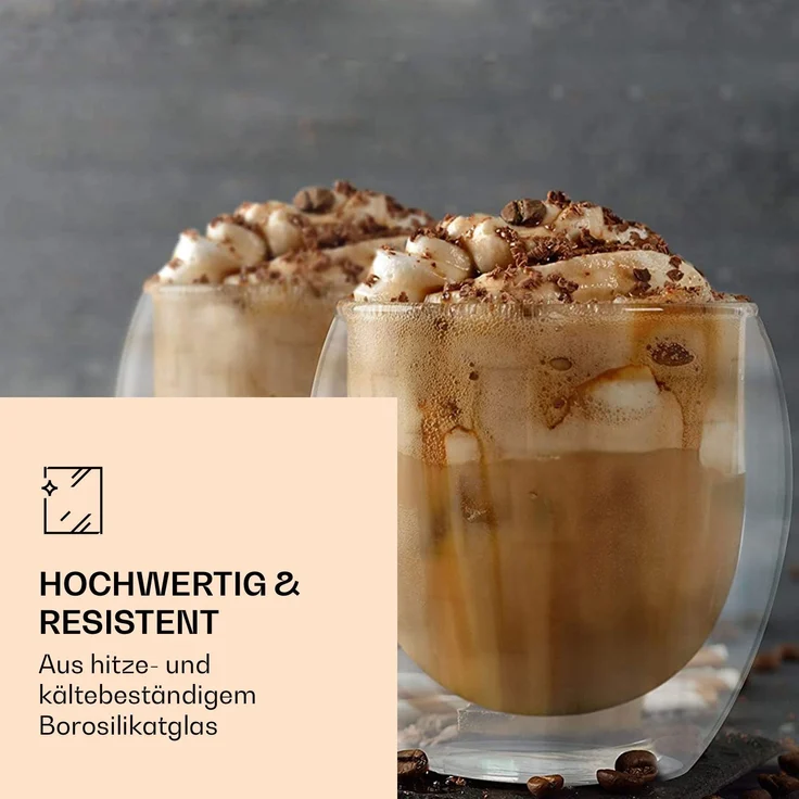 DUOS Jumbo doppelwandiges Glas | Thermoglas | 2 x 310 ml & 410 ml | Trinkglas | Espressoglas, Teeglas, Shotglas | für heiße und kalte Getränke | Borosilikatglas| hitze- und kältebeständig | handgemacht | spülmaschinenfest | Schwebe-Effekt Transparent – Bild 2