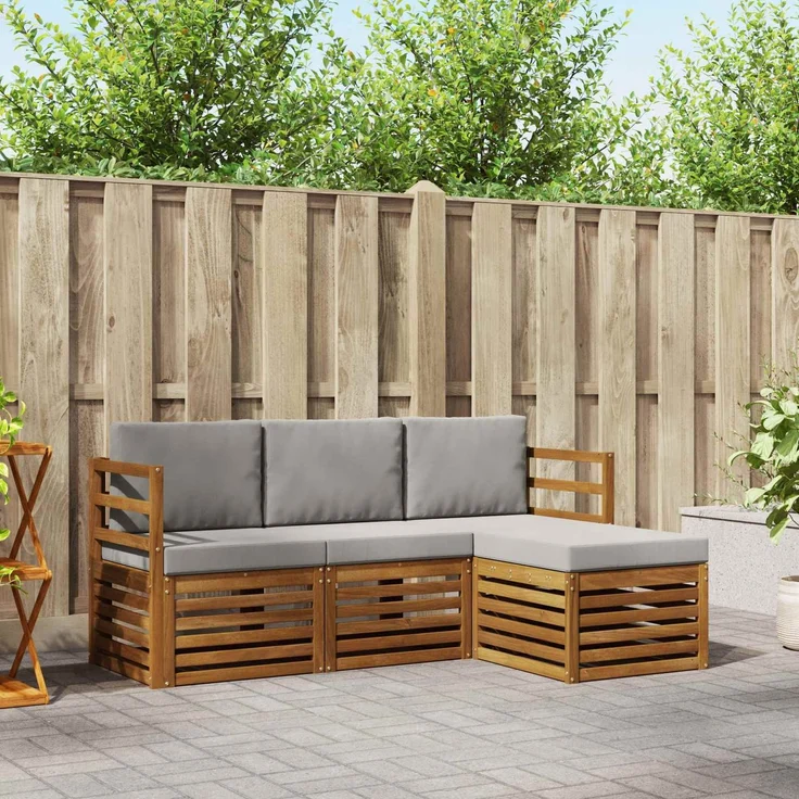 vidaXL Outdoor-Sofagarnitur 4 stk. 4-Sitzer Natur und Hellgrau 3374591 – Bild 1