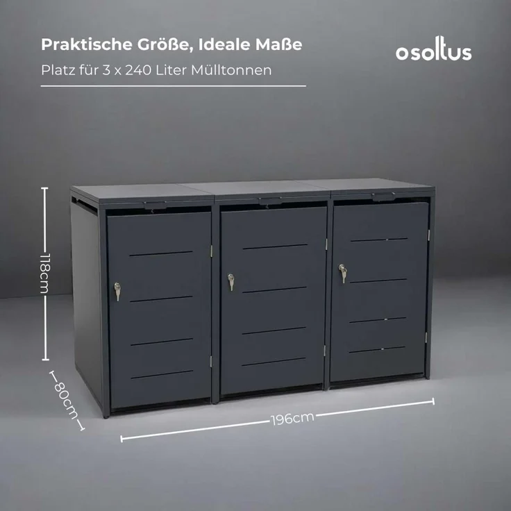 Metall Mülltonnenbox 3er Mülltonnenverkleidung 196 x118 cm Conta Anthrazit – Bild 3