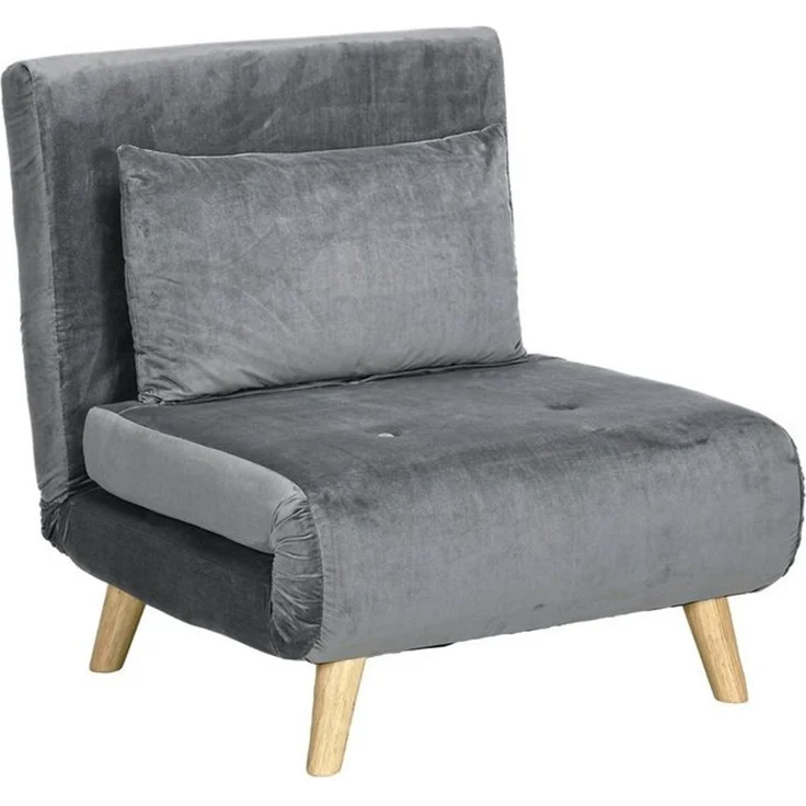 HOMCOM 3 in 1 Schlafsessel, Schlafsofa mit Bettfunktion, Lendenkissen, klappbarer Relaxsessel mit Verstellbarer Rückenlehne Liegestuhl in Samtoptik, für Wohnzimmer, Grau – Bild 4