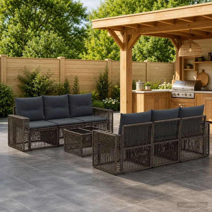 vidaXL Gartensofa-set 7 stk. Grau 55 x 55 x 37 cm Poly-Rattan 3435056 – Bild 1