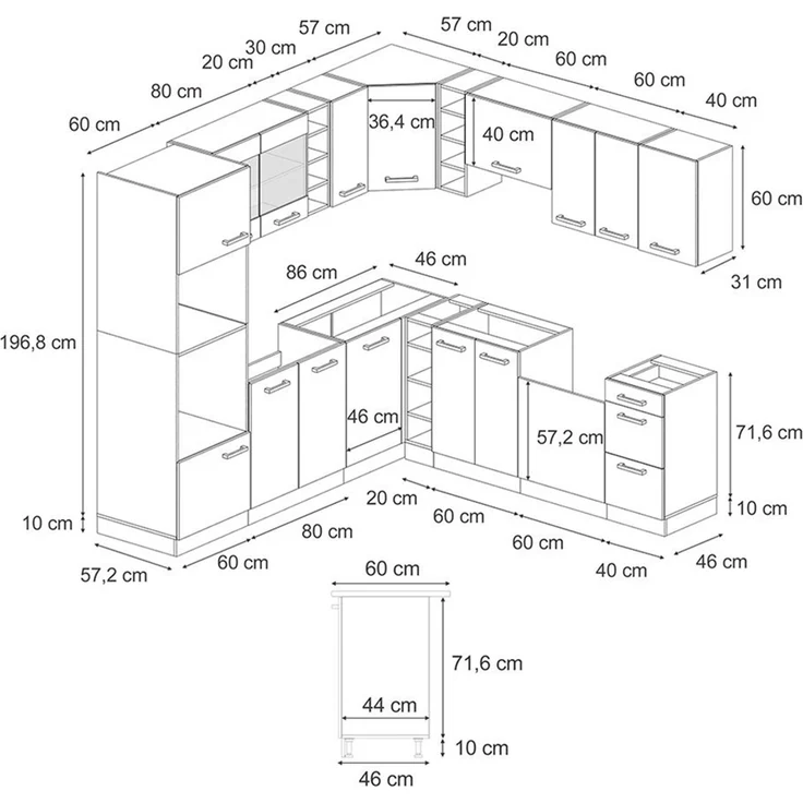 Eckküche R-Line Anthrazit Landhaus/Anthrazit 247 x 60 cm , AP Marmor Vicco – Bild 4