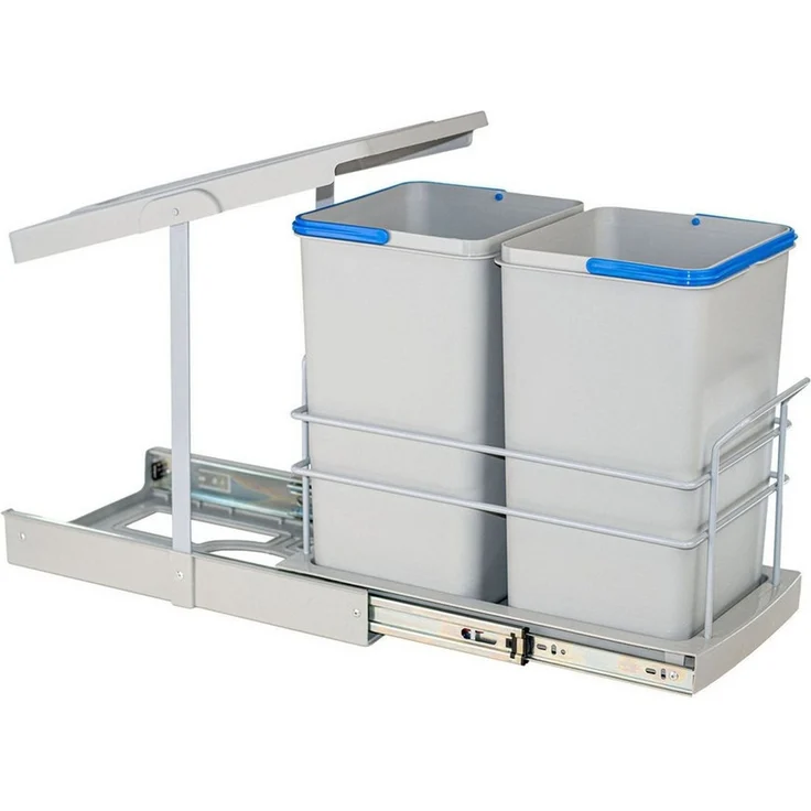 Roomart Einbaumülleimer Einbau-Mülleimer Küche ausziehbar 2×12L Mülltrennsystem Unterschrank, 2×12L Mülltrennung, Einbau Unterschrank, ausziehbar, in 2 Farben – Bild 4