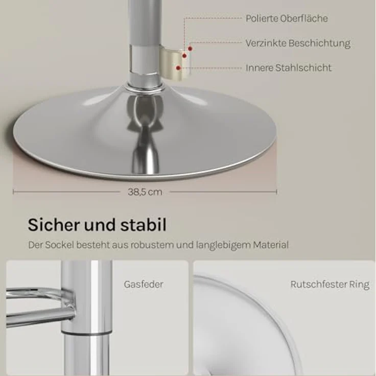 Woltu Barhocker (1 St), Barstuhl aus hochwertigem Kunstleder, verchromter Stahl – Bild 8