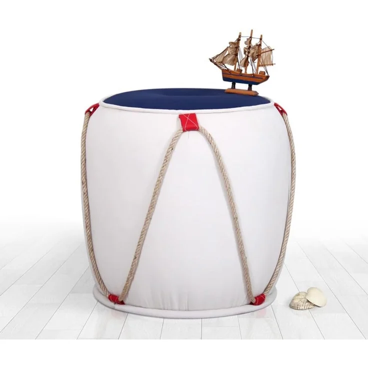 Hanah Home 'Fora v3 - Blue, White' Pouffe, Blau / Weiß, 42 x 44 x 42 cm – Bild 3