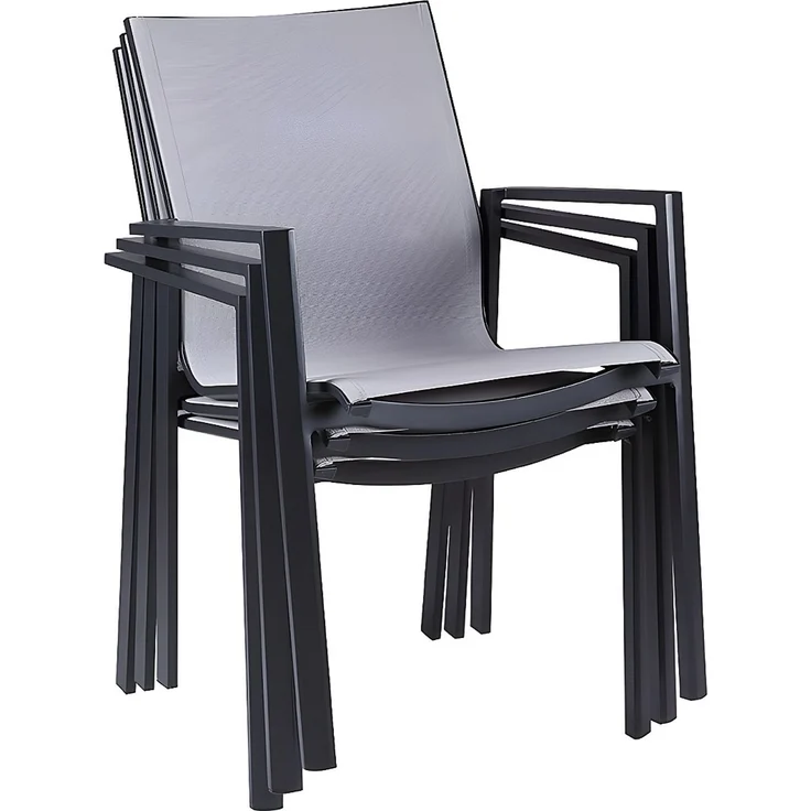 Vente-unique - Gartensessel 2er-Set stapelbar - Aluminium & Textilene - Hellgrau & Schwarz - VALERA – Bild 7