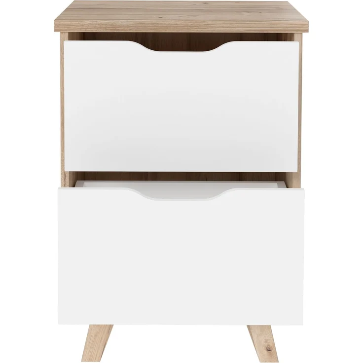 Nachtkommode >VANKKA< 2 Schübe, Planked Eiche Dekor / Weiss - 45x63,9x42cm (BxHxT) – Bild 5