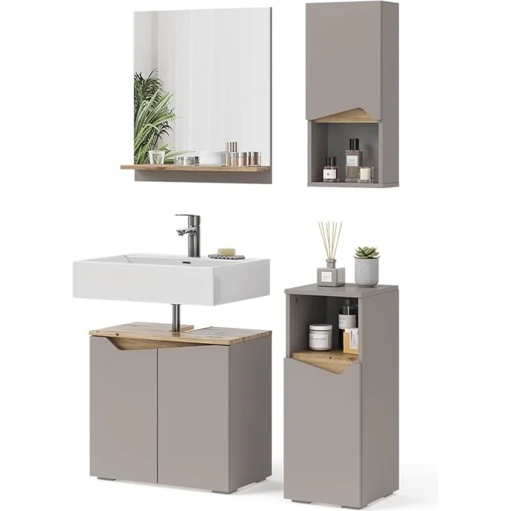 Badmöbel-Set Marelle Greige/Artisan-Eiche 4-teilig Vicco – Bild 7