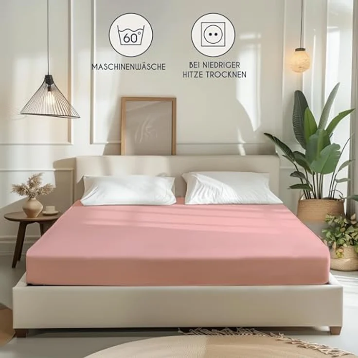 Dreamzie - Spannbettlaken 70x190/200cm - Baumwolle Oeko Tex Zertifiziert - Rosa - 100% Jersey Spannbetttuch 70x190/200 – Bild 7